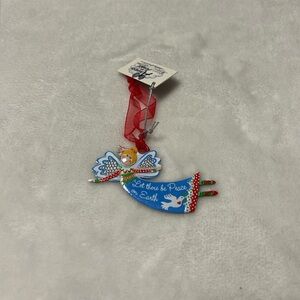 Blue "let there be peace on earth" angel ornament